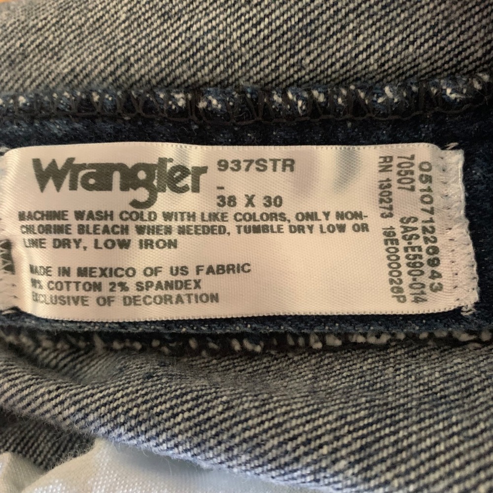 Wrangler 38x30 Jeans Dark Blue Cowboy Cut Slim Fit 937STR Stretch Denim - Picture 4 of 4